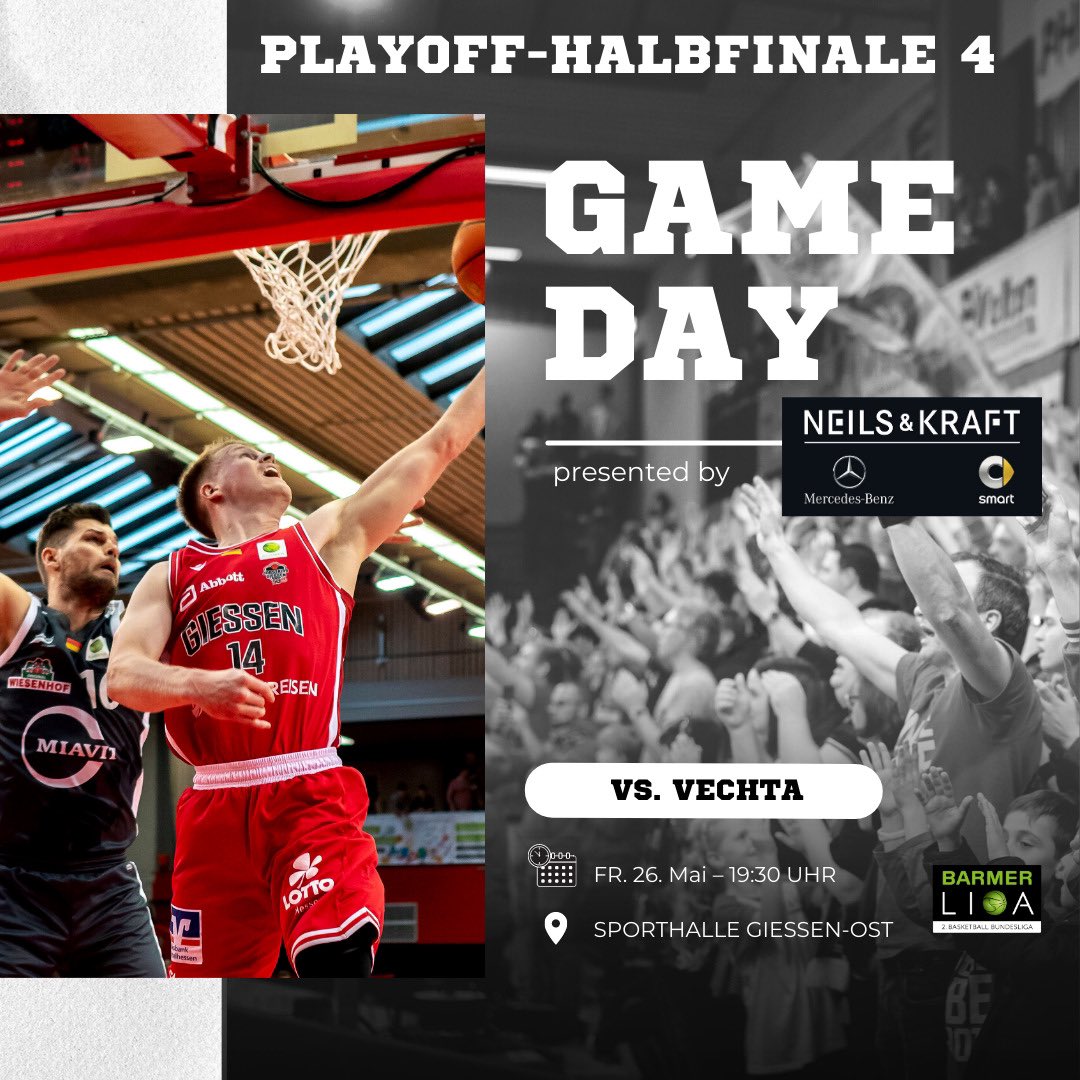 GIESSEN46ers's tweet photo. #GAMEDAY 🔥
Matchball für @rastavechta. Wir müssen alles geben um die Serie auszugleichen! 💥🏀
Die Gameday-Grafik wird euch präsentiert von Neils & Kraft 🤝🏼
__
📸: Daniel Guist
#JobStairs #GIESSEN #46ers #BARMERliga #neilsundkraft #UNSERELIEBEISTROT https://t.co/S8cOLaWXI9
