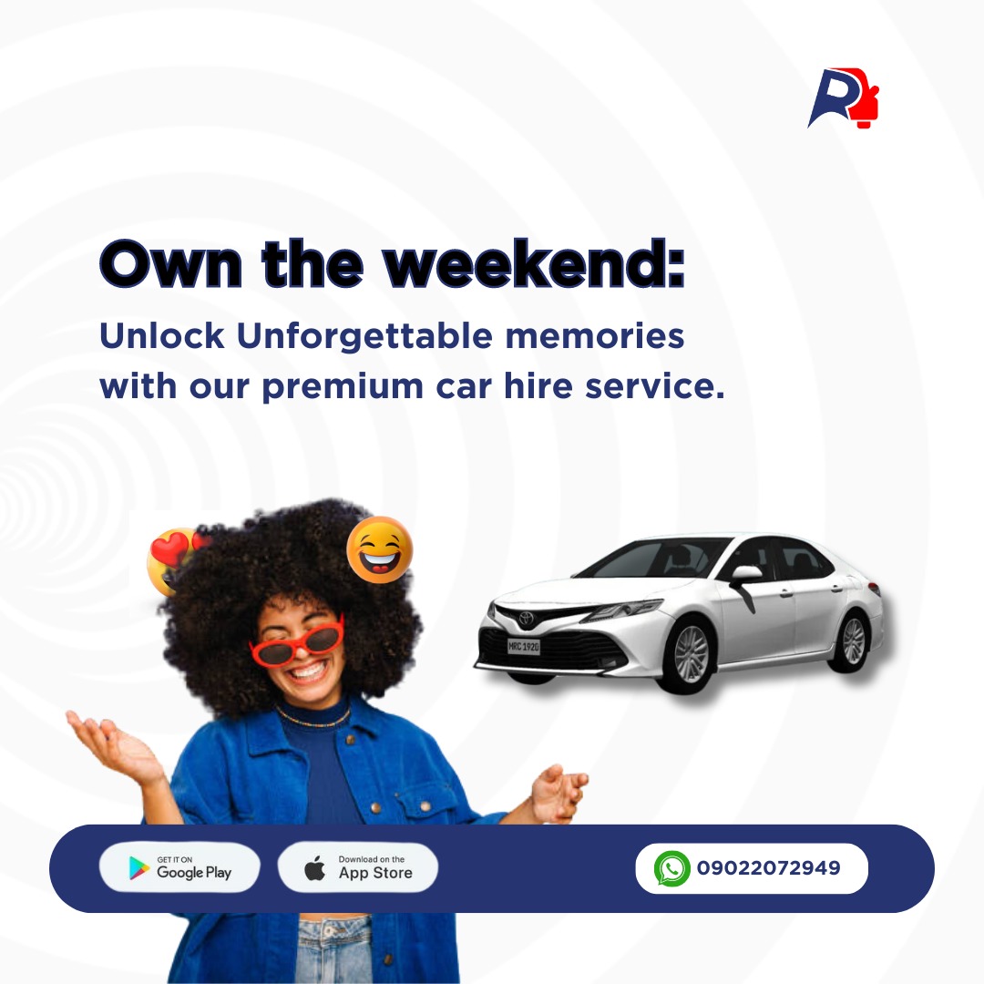 Own the weekend with  Readycars💃💃💃
Unlock unforgettable memories with our premium car hire service 😍

Download our mobile app now and book your ride💃💃💃

#readycars #readytomove #carhire #carrentalinlagos #carrentalinibadan #carrrntalinosogbo #carhire #carrentals #luxury