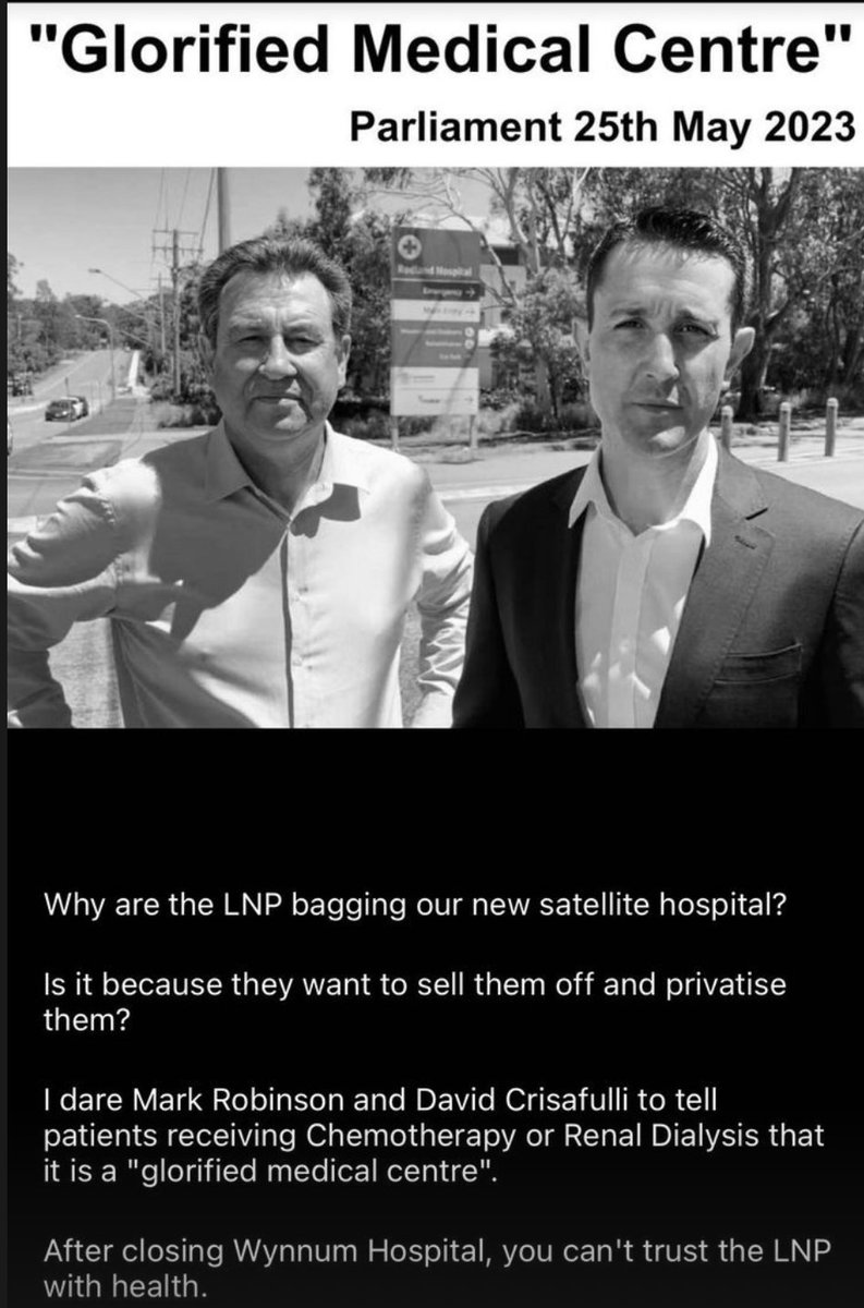 Why are the #LNP bagging our new satellite hospital? Is it because they want to sell them off and privatise them?

#AUSPOL #QLDpol #DonBrown #Capalaba #QLD #Hospitals #LNPscum #ALP #Labor #Redlands #RedlandBay #Liberals @donbrownmp