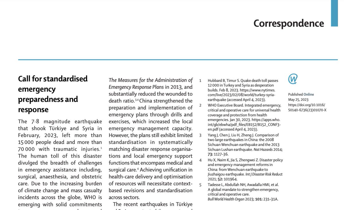 Today, #WHA76 will again discuss EB152.3, calling for integration of #GlobalSurgeryInUHC.  @TheLancet correspondence highlights one reason why this is critical. @ShreenikKundu @hamaiyal @HarvardPGSSC #globalsurgery tinyurl.com/lancetdisaster…