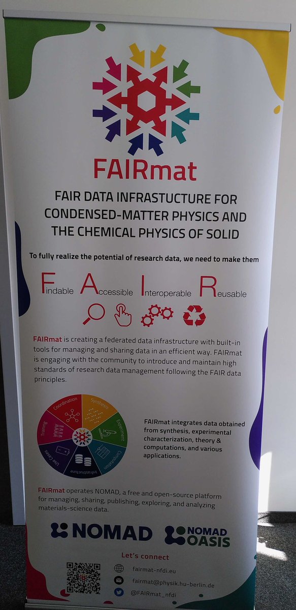 🤩Our beautiful new banner has arrived just in time for the E-MRS spring meeting in Strasbourg!

Come to booth 35 in the exhibition hall to chat with us and learn about FAIRmat, NOMAD, #NFDI, #RDM and #FAIRdata!