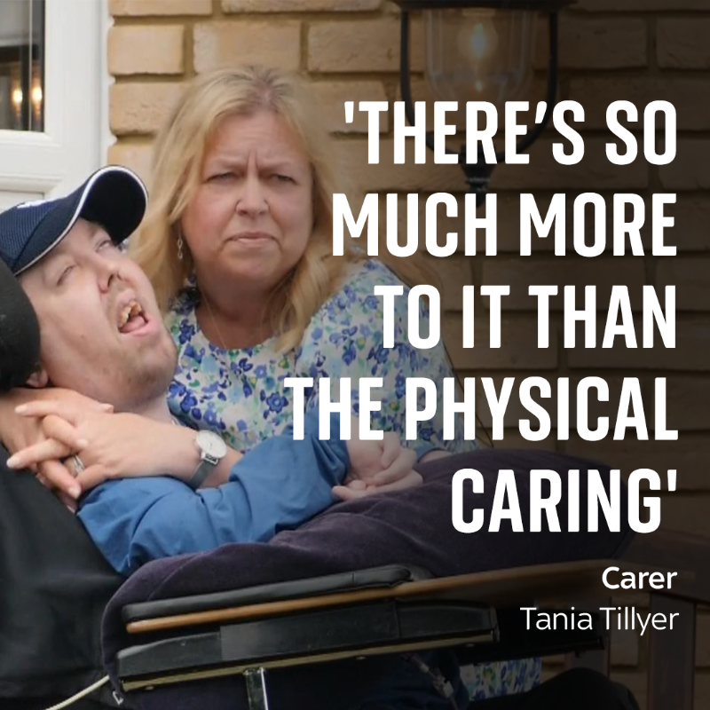 SkyNews's tweet photo. Tania Tillyer has spent almost all her adult life caring for her son. 

Without unpaid carers like Tania the country’s social care system would collapse - and the care comes with rising financial, mental and physical pressures
