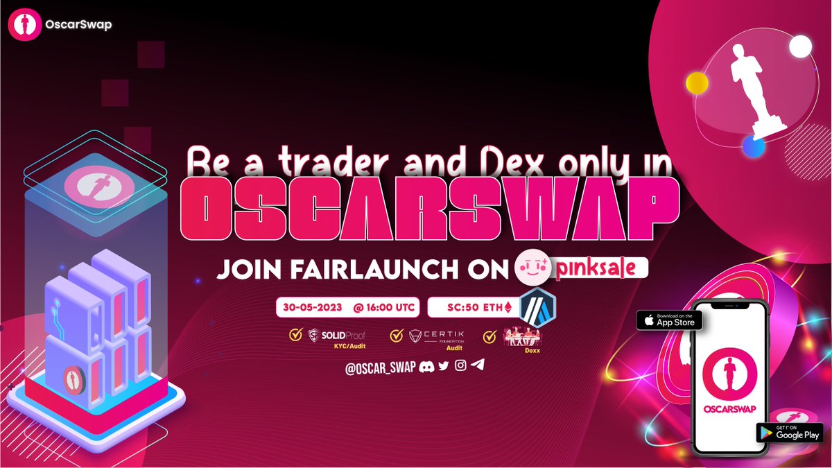 ⚡️@Oscar_swap Fairlaunch is live on <a href="/pinkecosystem/">PinkSale (Pink Ecosystem)</a> 

⏰Start 30/05/2023
⏰Ends 31/05/2023

🛡️Audit: Certik/SolidProof
✅KYC: Pinksale
✅Team: Doxxed

🏆DEX Live
🌟1-Stop Solution Trade, Earn, Bridge.
💰Low Trx Fees
💸Staking
🎗️Swaping
🔛L2 Bridge
👩‍🌾Farming
🏦Governance
📱Mobile