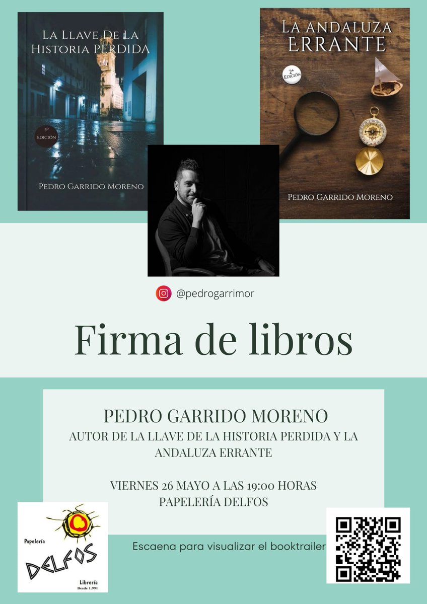 PedroGarriMor's tweet photo. Esta tarde a partir de las 7 estaré en la librería Delfos de Jaén firmando libros. Os espero. https://t.co/jpmczGD3y3