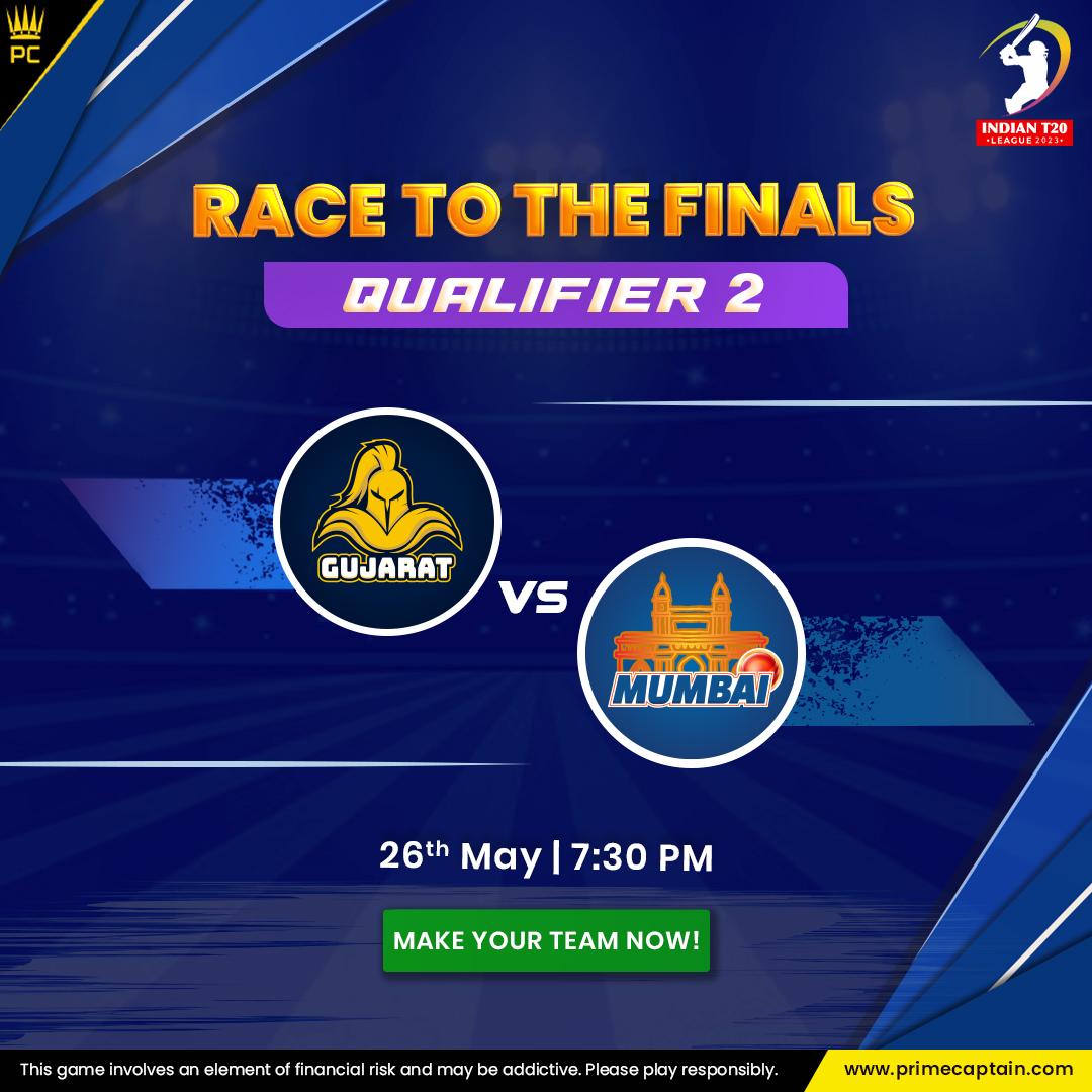 PrimeCaptain1's tweet photo. Qualifier 2 Intensity: #Mumbai vs #Gujarat - Who Will Secure the Final Spot??

Play this #IndianT20League on #PrimeCaptain &amp; get ready to win in Real Cash Prize🤑
https://t.co/zFbIerjarS

#GUJvsMUM  #ipl #ipl2023 #playoffs #GTvMI  #IPLFINAL #final  #giveaway #Qualifier2 #MIvsGT https://t.co/nWpIaAX2jc