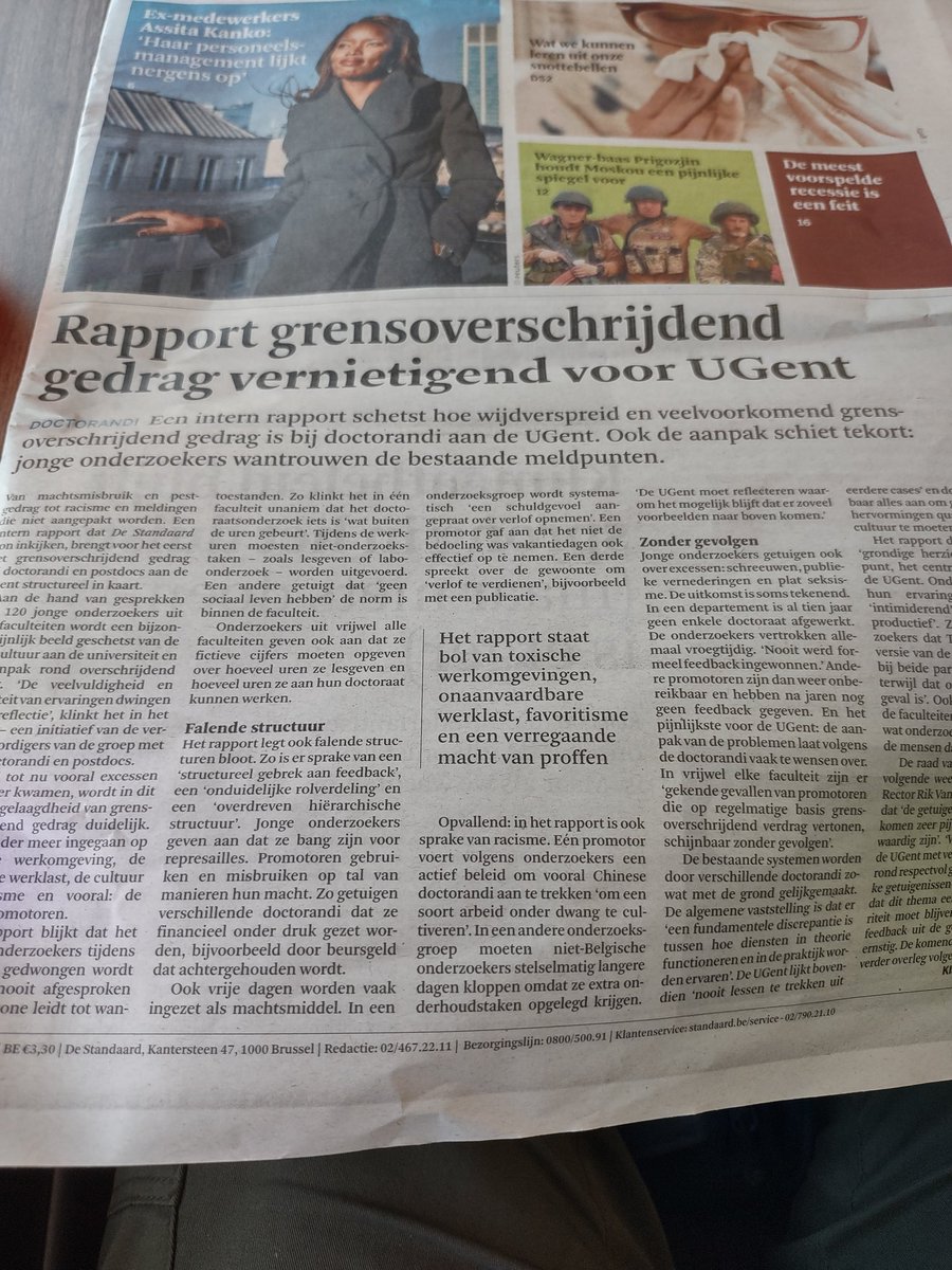 Zeer pijnlijk om dit lezen als <a href="/ugent/">UGent</a> medewerker. Gelukkig zijn er ook andere voorbeelden binnen de universiteit, maar de voortdurende berichten in de pers duiden toch op een structureel probleem? ☹️ <a href="/rvdwalle/">Rik Van de Walle</a>
