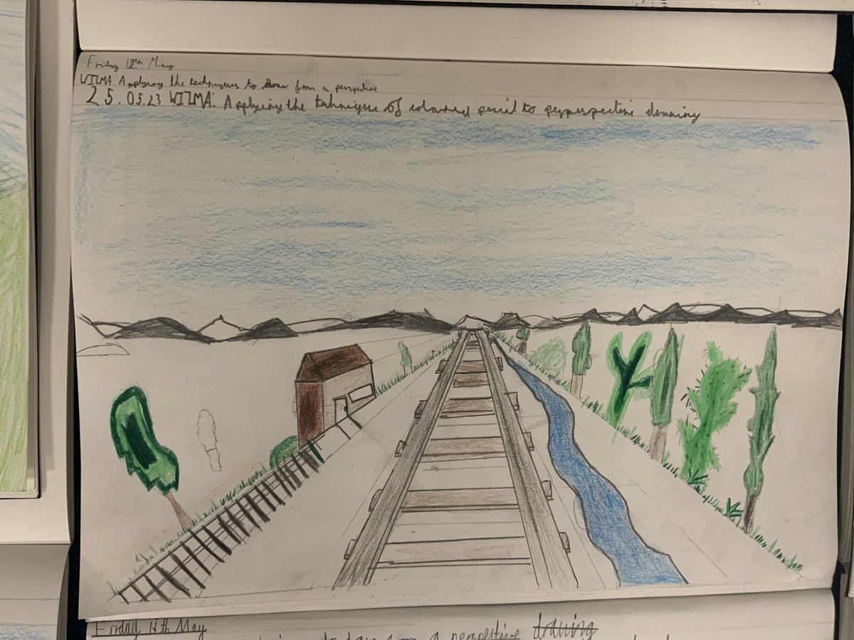 Gorsefield's tweet photo. 4W have completed their perspective railway drawings by adding colour using different techniques #LWL #enguiry #artists https://t.co/5aQ8JsLRTJ