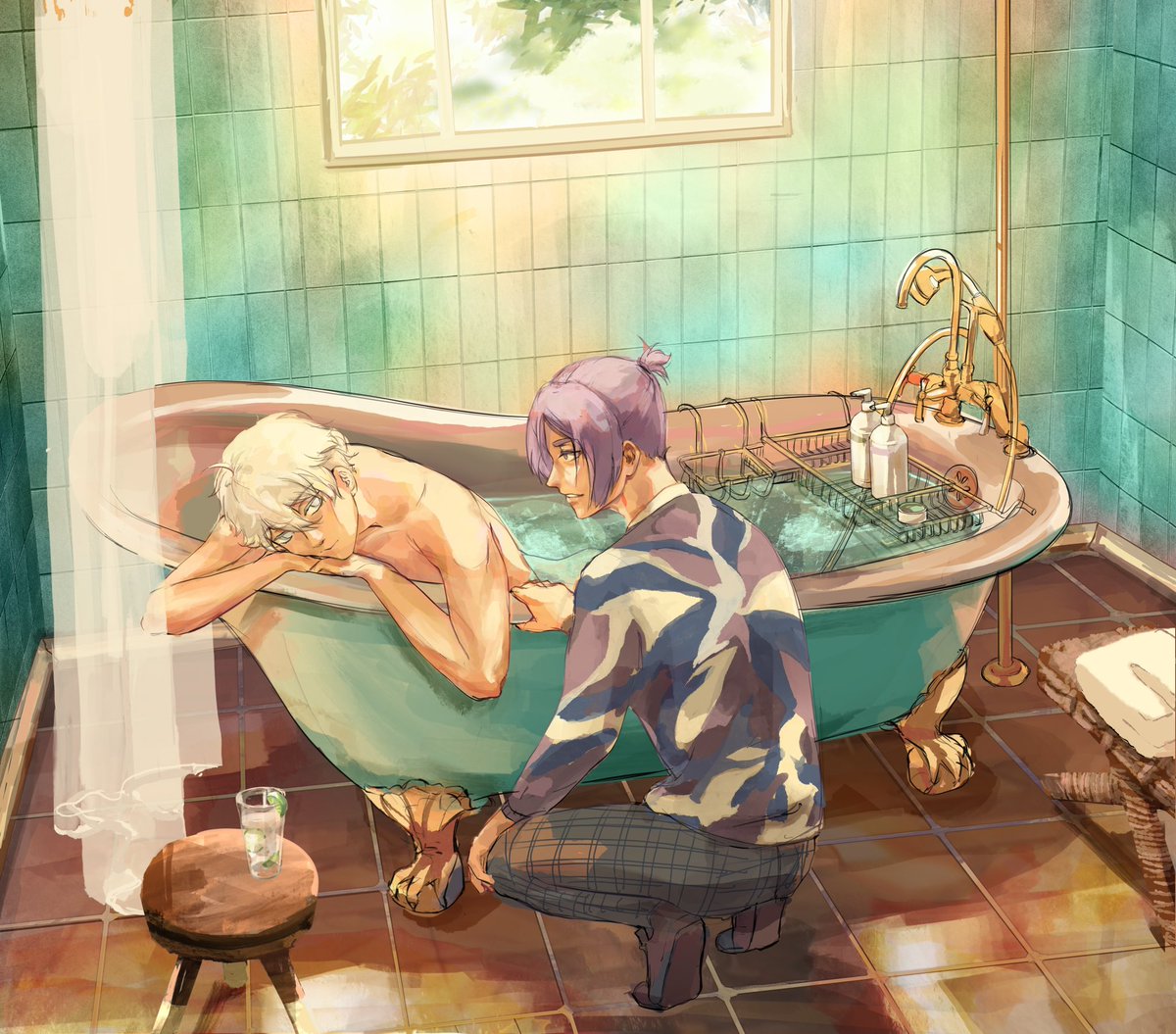 Cheoodles's tweet photo. Stinky man gets bath for first time 🤞

#reonagi #bluelockfanart https://t.co/HpckdOcC5T