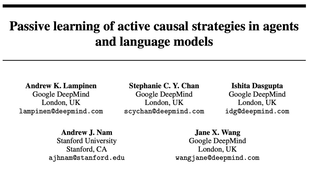 What can be learned about causality and experimentation from passive data? What could language models learn from simply passively imitating text? We explore these questions in our new paper: “Passive learning of active causal strategies in agents and language models” Thread: 1/