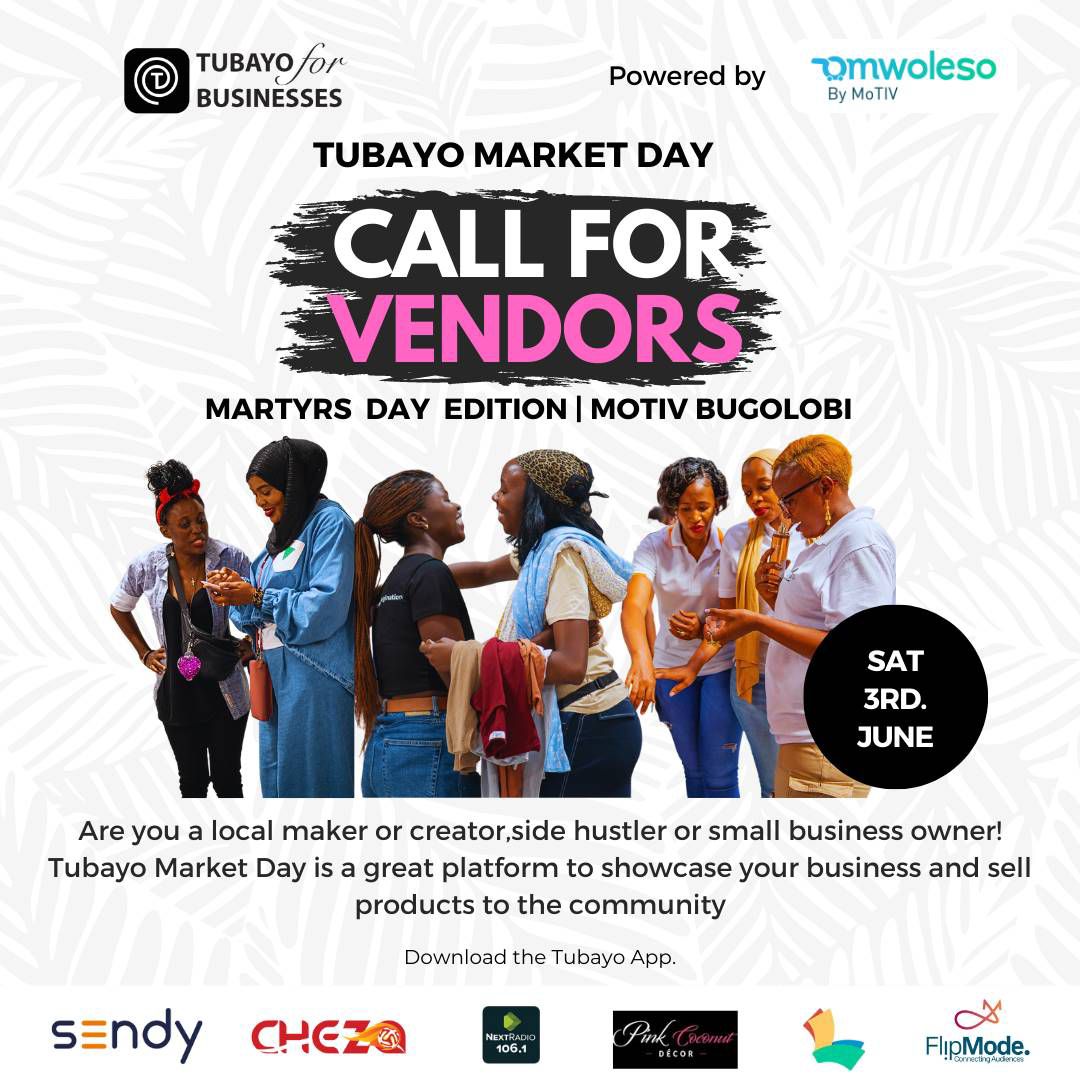 Days are closing in to the 16th edition of #TubayoMarketDay

 All vendors are called upon to register in time for better preparations and a better experience.

Come and experience the best market ambiance brought to you by @tubayotravel in conjunction with @FlipMode_UG