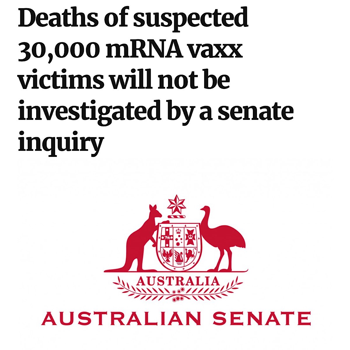 The deaths of suspected 30,000 Australian citizens from mRNA vaccines will not be be investigated by a senate inquiry after government forced medical apartheid. 

cairnsnews.org/2023/05/26/dea…