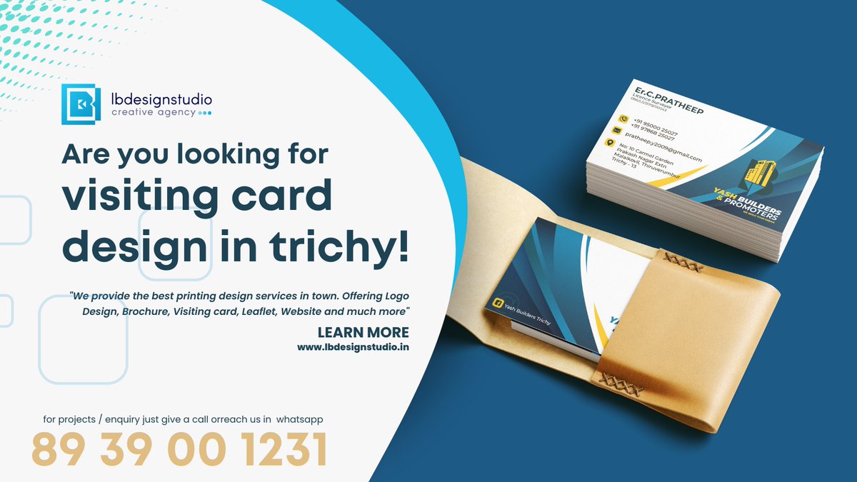 lbdesignstudio7's tweet image. We Offering High Quality Corporate Style Business card around all over Tamilnadu

for more info visit lbdesignstudio.in
#trichy
#businessowner #startup #b2b
