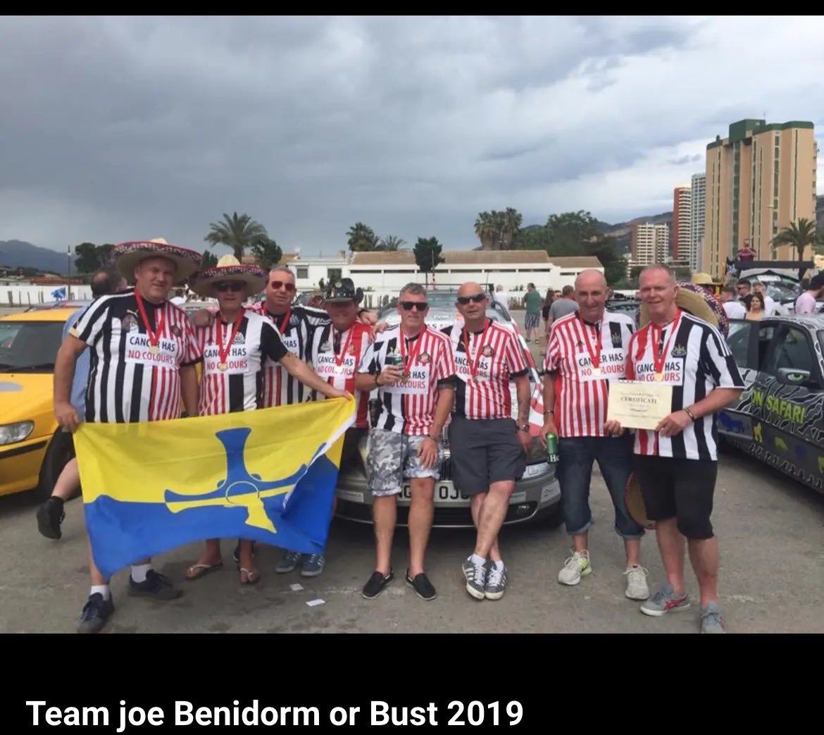 Orange John born out of trying to raise a couple of hundred £s for childrens cancer,not everything has been mountain based,Joes dad & pals did #benidormorbust decking 2 bangers in 🔴⚪️⚫️⚪️ #safc #nufc ,TeamJoe goes again in November as we head to the #sahara for @dragonflytweets