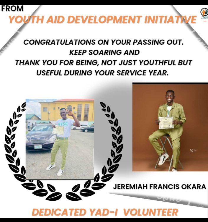 Congratulations Jeremiah and thanks for your active #Volunteerism  #Volunteerappreciation
#UsefulYouth
#nyscat50

@officialnyscng