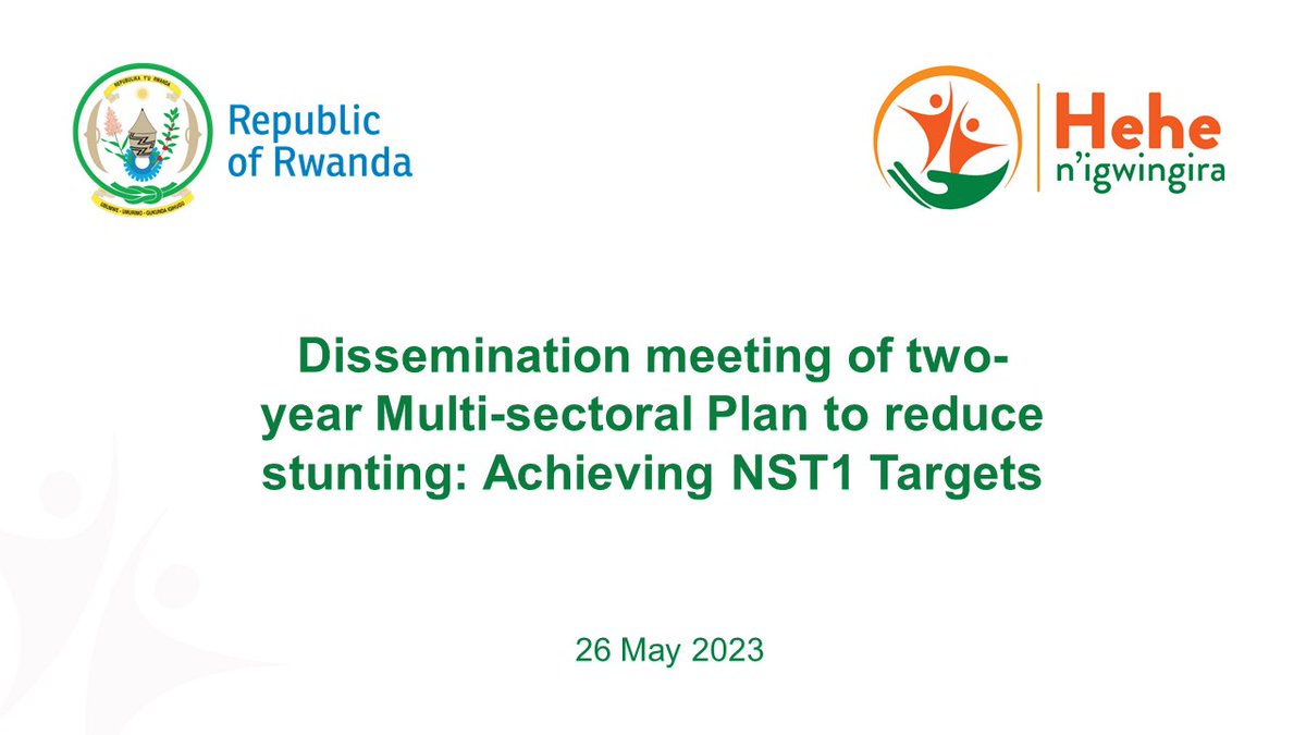Rwanda_Child's tweet photo. We are holding a dissemination meeting of key 6 identified interventions of two-year multisectoral plan to reduce child stunting in Rwanda among the development partners for their awareness, ownership, and support for effective implementation #TurandureIgwingira. https://t.co/6DuofoV7r0