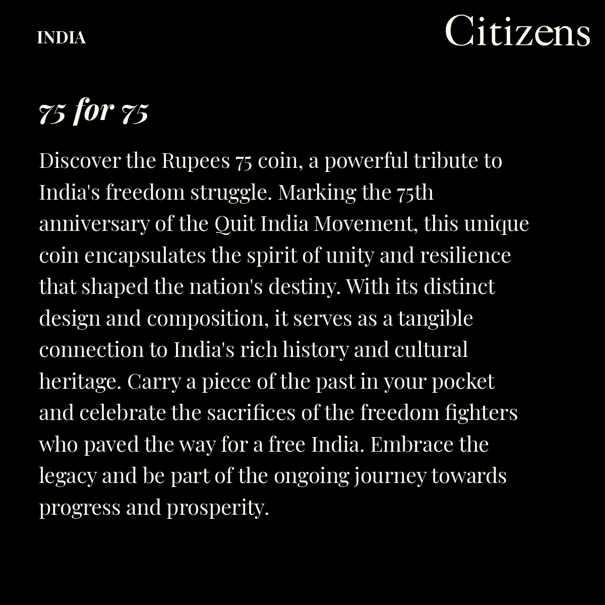 🪙 Commemorate India's freedom struggle with the Rupees 75 coin, honoring the Quit India Movement's 75th anniversary. Carry history in your pocket!  Read more at ctznsnews.blogspot.com/2023/05/75-for…  
🇮🇳 #Rupees75Coin #QuitIndiaMovement #IndianFreedomStruggle #PrideofIndia #Numismatics