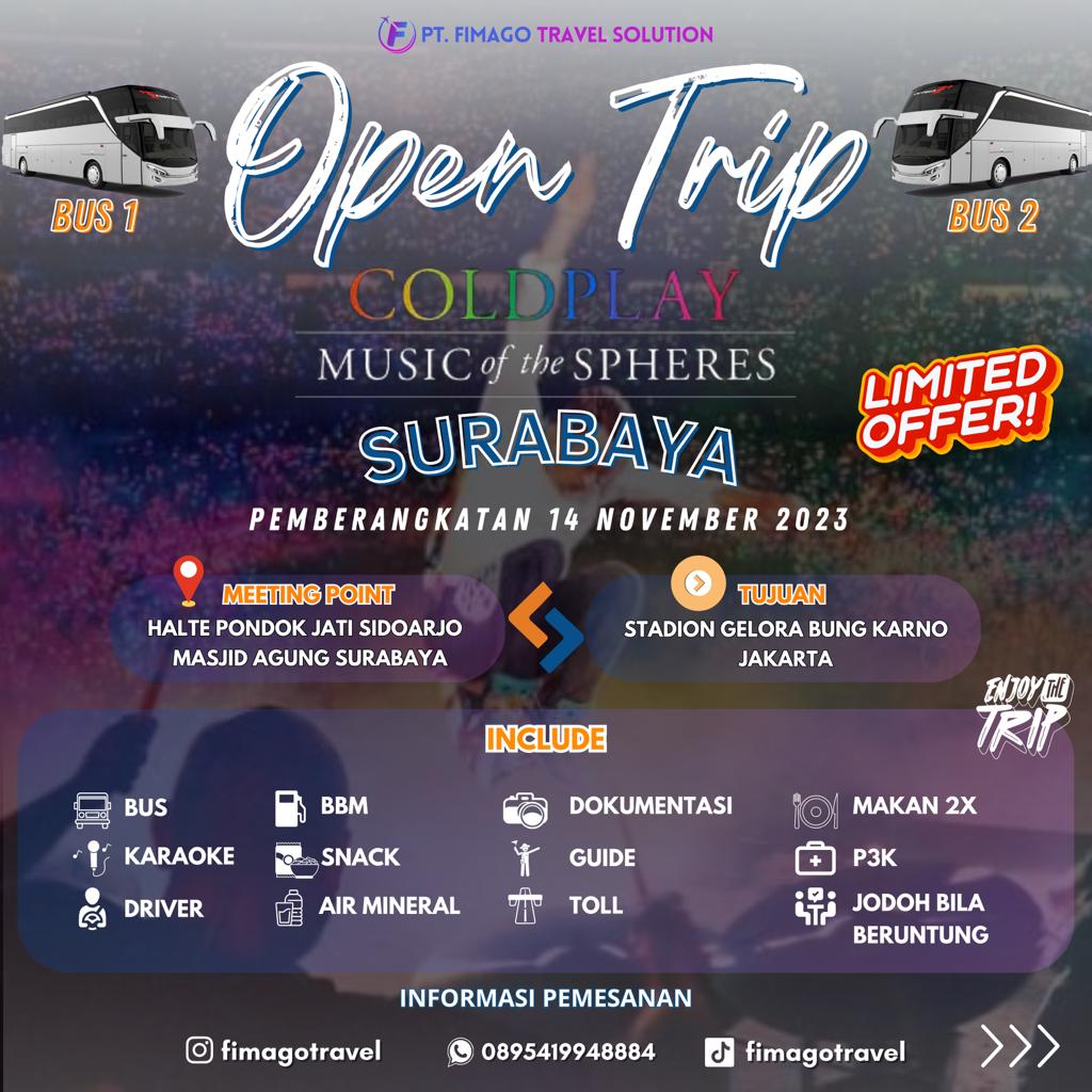 fajarsuit's tweet photo. OPEN TRIP / TOUR COLDPLAY

- Keberangkatan dari Surabaya, Sidoarjo, Malang, Jawa Timur dst.
- Armada bus, full toll trans Jawa.
- Free makan 2x dan snack.
- harga: https://t.co/0aOopSBbfr

by PT. Fimago Travel. info cek ig: fajarsuit / fimagotravel

wts wtb tiket coldplay jakarta https://t.co/2TYJNGp5Qr