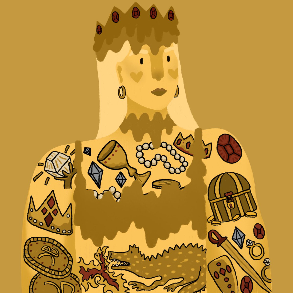 Good Morning folks! Happy Friday! Feeling like this golden queen this morning, eating chocolate for breakfast with out a care in the world and writing stories for bad tattoos 🥰