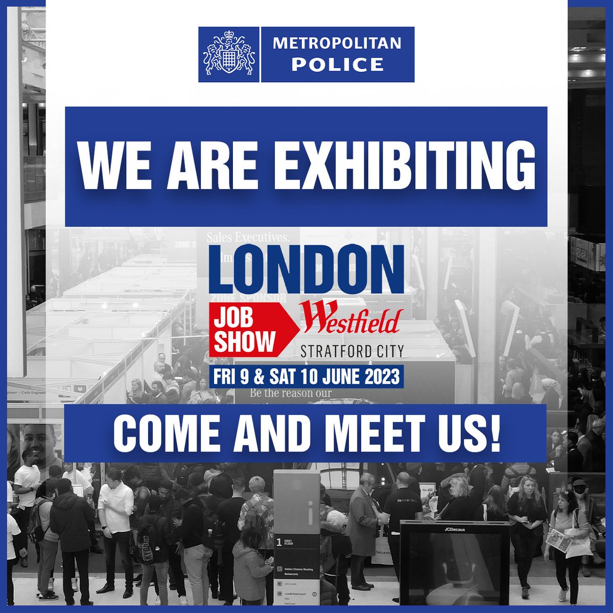 met_connected's tweet photo. Join us at Westfield Stratford City on Friday 9th and Saturday 10th June for the London Job Show. 🚔
Meet our Met police officers who have a range of roles and a vast amount of experience. @londonjobshow
#metpolice #jobshow #westfield https://t.co/afJHSmn9FW