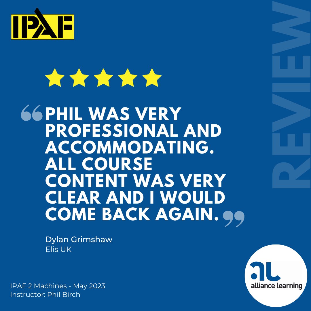 After a recent IPAF course, we received some great feedback. 

#IPAFTraining #FeedbackFriday #PositiveFeedback #TeamAlliance