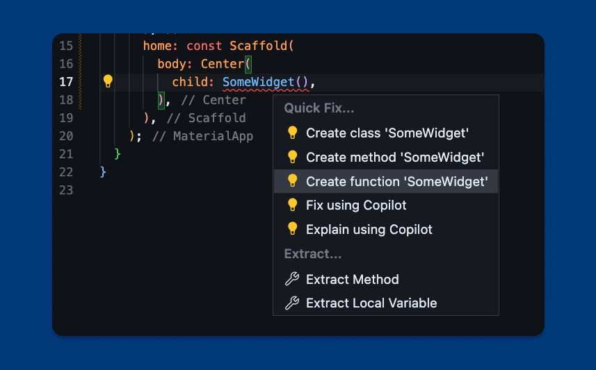 TahaTesser's tweet photo. I'd wanna create a stateless or stateful widget here. 🤔
#flutterdev #vsode https://t.co/VeTTuWpps3