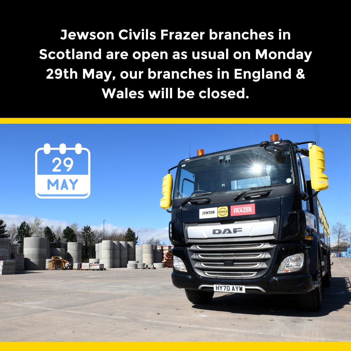 Get your orders in before our branches close for the Spring Bank Holiday.

Our Scottish branches remain open as usual on Monday 29th and our branches in England and Wales will be closed on that day.

bit.ly/JCFBranchLocat…