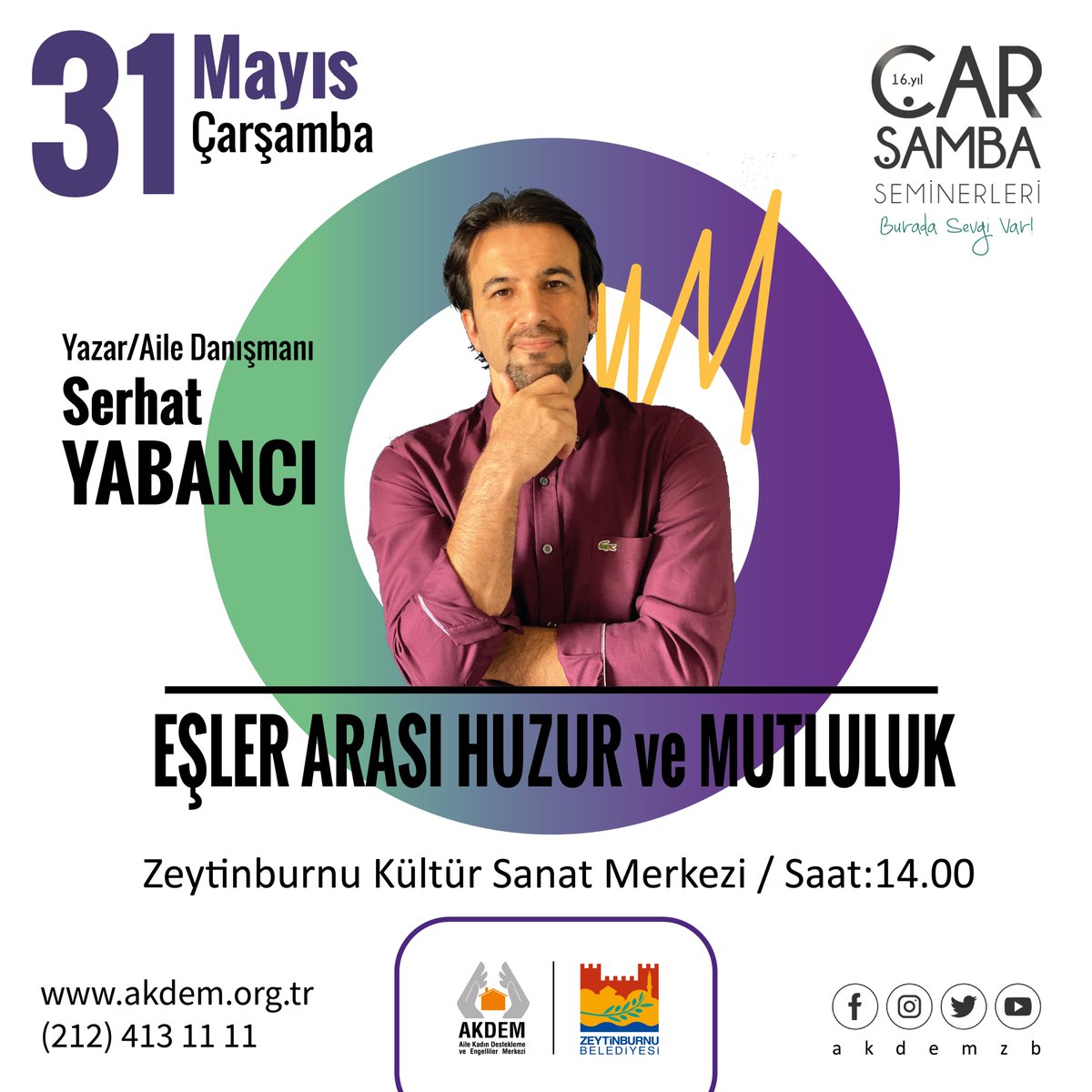 akdemzb's tweet photo. AKDEM Çarşamba Seminerleri'nde bu hafta; konuğumuz ''Eşler arası Huzur ve Mutluluk'' konusuyla Yazar/Aile Danışmanı Serhat YABANCI
Katılım kontenjanla sınırlıdır. Kayıt için #linkbioda👆👆👆 @serhatyabanci https://t.co/Ndv6mnctO7