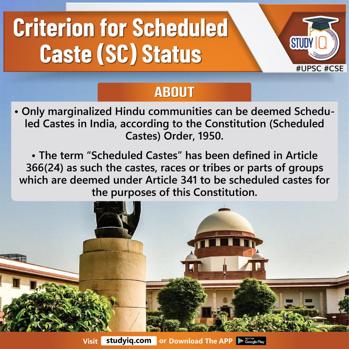 upsciq's tweet photo. Criterion for Scheduled Caste (SC) Status
#criterionforscheduledcaste #scheduledcastestatus #sc #inquirycommission #dalit #hinducommunities #india #constitutionorder #constitutionofindia #article366 #constitution #leatherwork #economicindicators #literacyrates #upsc #cse #ips https://t.co/ZDwNLdaexE
