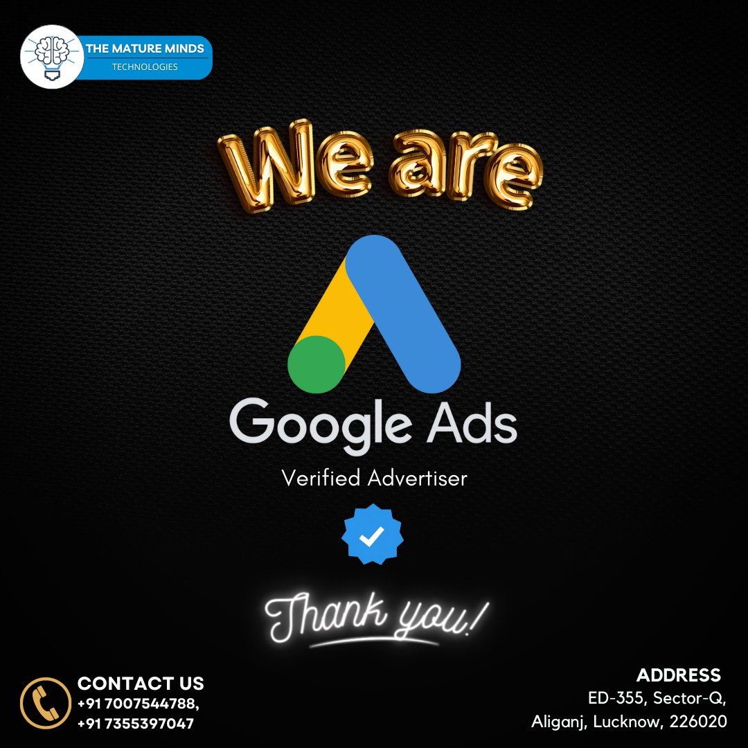 basicallypankaj's tweet photo. Glad to share this news that now #TheMatureMindsTechnologies Is a #GoogleAds Verified #AdvertisingAgency. It took long but we did it. We are greatful to all our clients and people who believe in our work, passion and vision. #Congratulations to the entire team @thematureminds https://t.co/A1qnCXYKGf