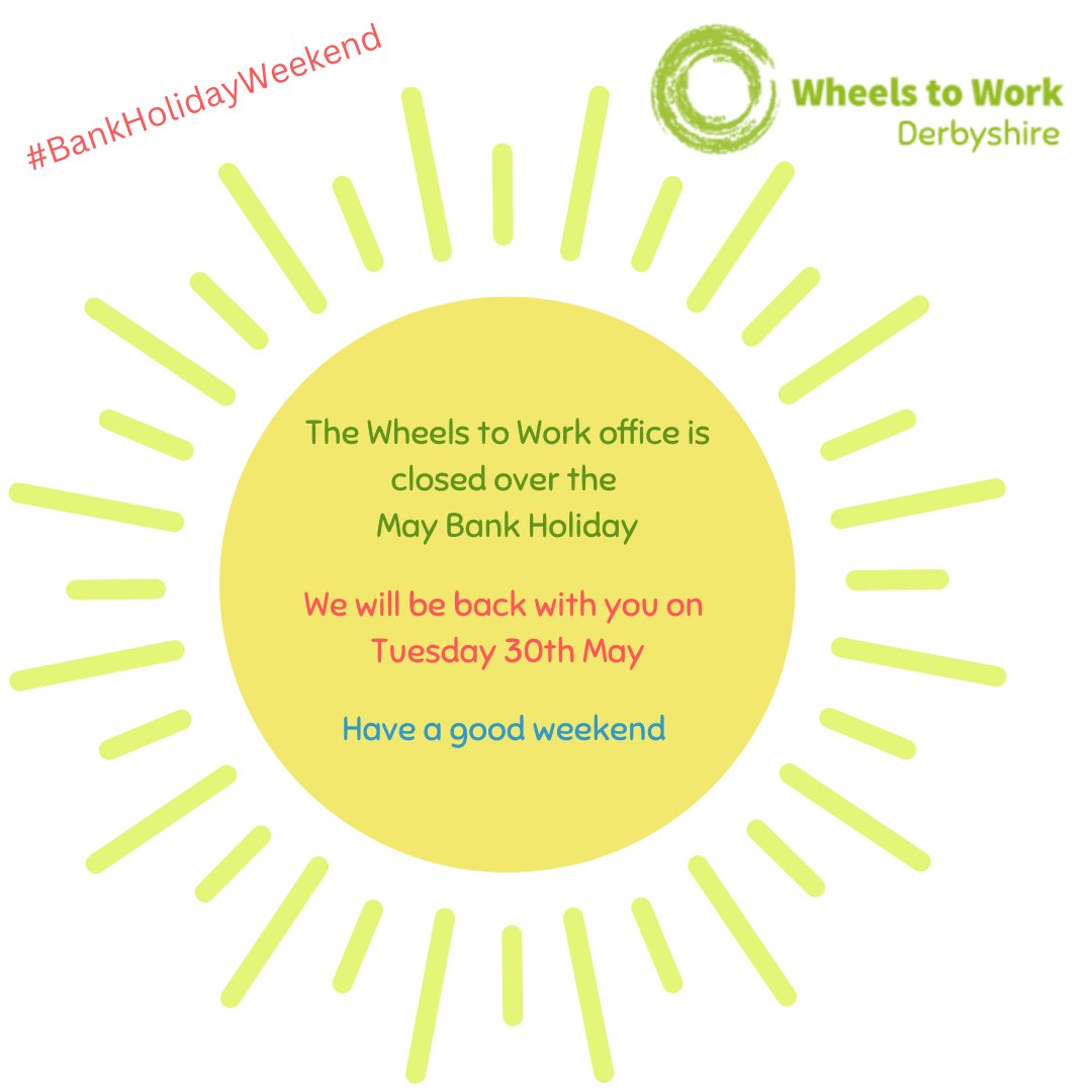 We're hoping the sun keeps shining for the #BankHolidayWeekend Have a good weekend and safe travels if you're out and about on the roads🛵🚲

#WheelsToWork #derbyshire #TransportSolutions #SafeTravels