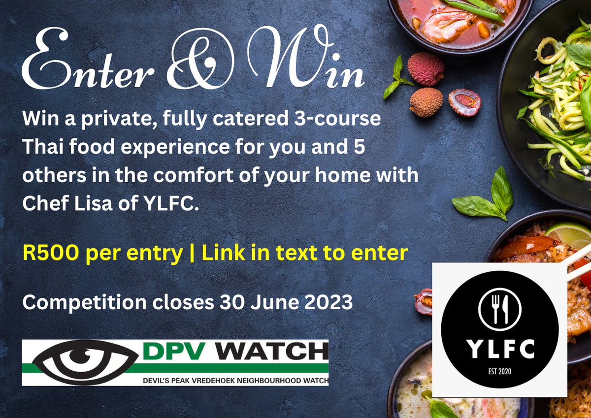 Competition time!
Donate R500 to DPV Watch before the end of June and you will be entered into a draw to win a chef's feast for you and 5 friends in Cape Town.
Click the link to enter: forms.gle/GQYiahTaWWMTfv…
Email contact@dpvwatch.co.za if you have any issues accessing the form