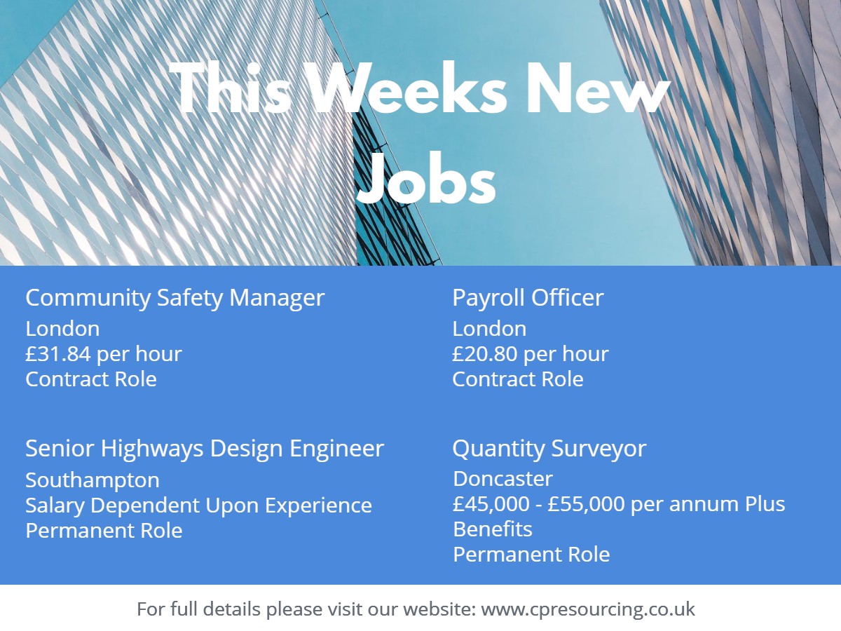 Visit our website for all the latest job vacancies! cpresourcing.co.uk #NewJobs #LondonJobs #SouthamptonJobs #DoncasterJobs #Localgovernment #PermamentJobs #RailJobs #Highways #InfrastructureJobs #Engineering #Recruitment #ContractJobs #JobSearch #PayrollJobs #SurveyorJobs