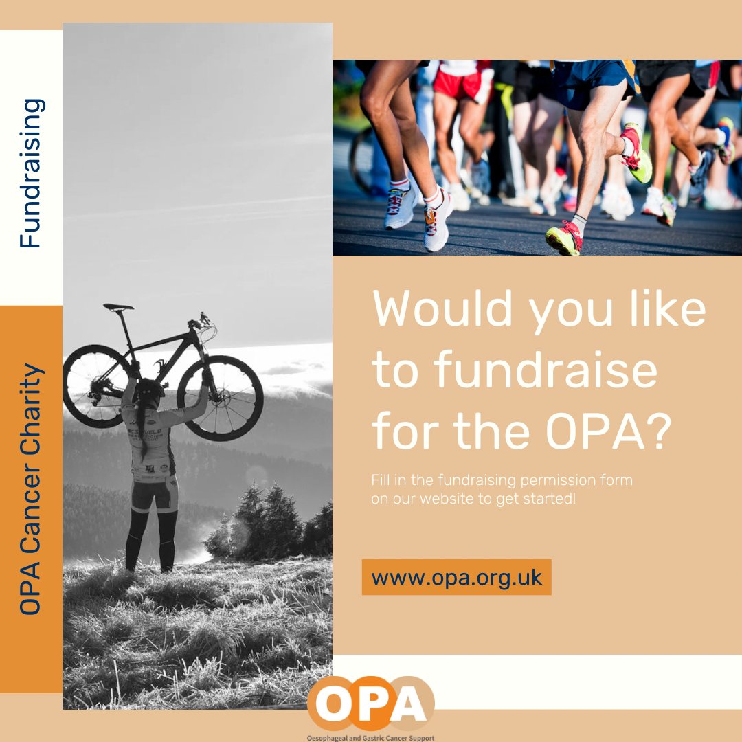 Would you like to fundraise for the OPA? 

#opa #cancer #charity #OesophagealCancer #GastricCancer #support #help #advice #awareness #AcidReflux #GORD #donate #OesophagealCancerAwareness #GastricCancerAwareness #AcidRefluxAwareness