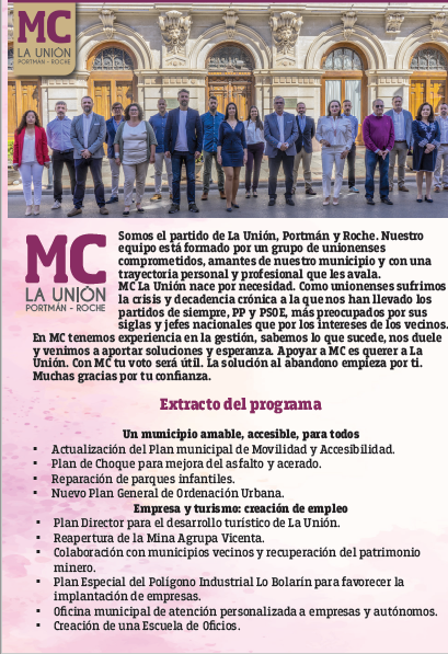 MC_LaUnion's tweet image. ⛏️ Apoyar a #MCLaUnión y @MarisolGarLU es querer a #LaUnión

Los partidos de siempre nos han llevado a una crisis permanente. Ellos no son la solución, como tampoco los nuevos camorristas

Con nosotros tu voto será útil ▶️ #UnidosPorLaUnión

Venimos a aportar soluciones🔽