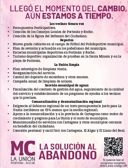 MC_LaUnion's tweet image. ⛏️ Apoyar a #MCLaUnión y @MarisolGarLU es querer a #LaUnión

Los partidos de siempre nos han llevado a una crisis permanente. Ellos no son la solución, como tampoco los nuevos camorristas

Con nosotros tu voto será útil ▶️ #UnidosPorLaUnión

Venimos a aportar soluciones🔽