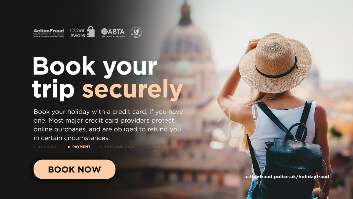🏖️Ready to book your next holiday?

✅Pay with a credit card, if you have one. Most major credit card providers protect online purchases.

For more advice on how to book your holiday online securely, visit ➡️ crowd.in/7CCaWK

#HolidayFraud