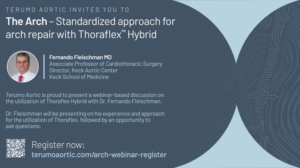 Terumo Aortic is proud to present a webinar based discussion on the utilization of Thoraflex Hybrid with Fernando Fleischman, on Wednesday 7th June 4pm (PT). 

Register now lnkd.in/eBWyGWAQ