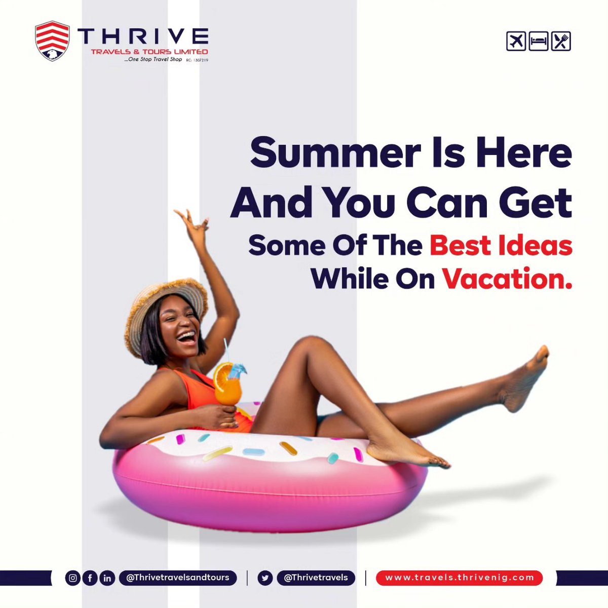 Did you know that some of the best ideas are gotten while you are relaxed and on vacation?

Well, summer is here. Utilize our travel deals and explore as much as you want.
.
#summer #summerdeals #ideas #vacation #vacationplans #thrivetravelsandtours