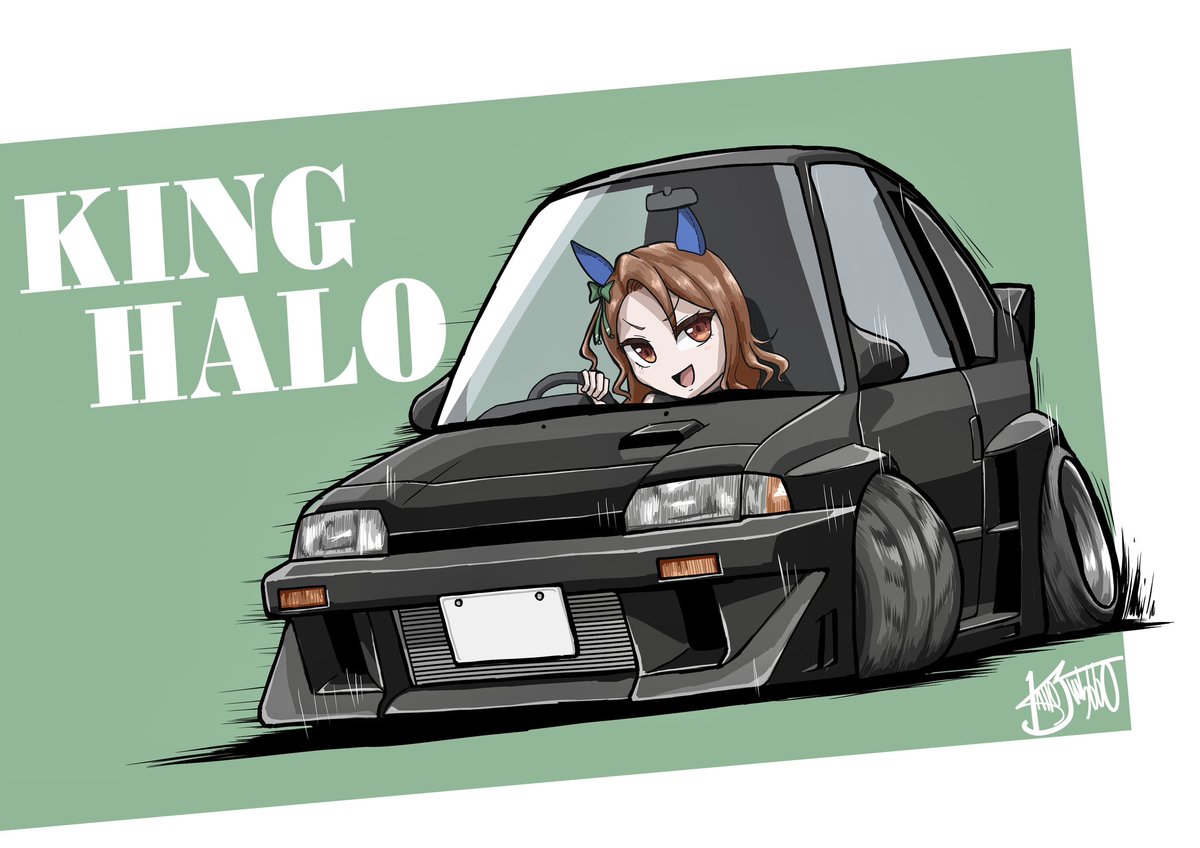 king halo (umamusume) 1girl vehicle focus animal ears car motor vehicle horse ears ground vehicle  illustration images