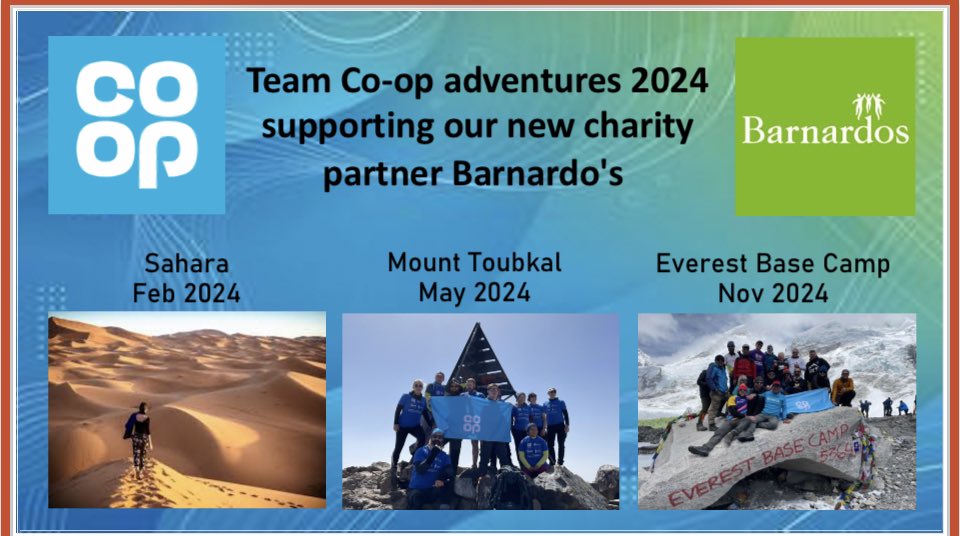 Morning #coopradio Can we get a shoutout for the 50 fearless members of Team Coop who have now raised over £15,000 for @barnardos Next year they will be heading out to the Sahara, Mount Toubkal and Everest Base camp! Wanna join the team? Drop me a DM #itswhatwedo @coopuk