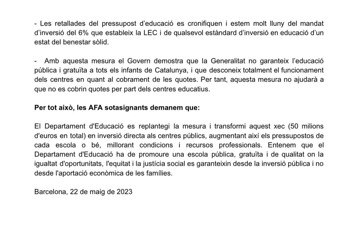 Ens arriba una proposta molt interessant d’algunes AFA respecte al “xec aragonès”, dotat de 50 milions d’euros, que no solucionaran res i podrien salvar molt. Un “café para todos” en campanya electoral, un nou insult a les famílies de la pública! Esperem que <a href="/affac_cat/">aFFaC</a> l’adopti.