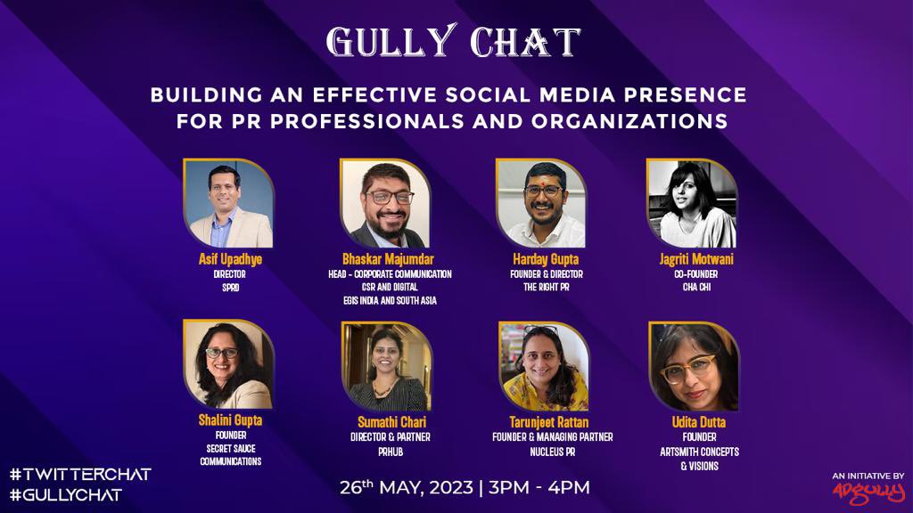 adgully's tweet image. #GULLYCHAT: Just an hour to most awaited Gullychat!!

Stay tuned to get the insights of our #PRExperts!!

#gullychat2023 #adgully #twitterchat #pr