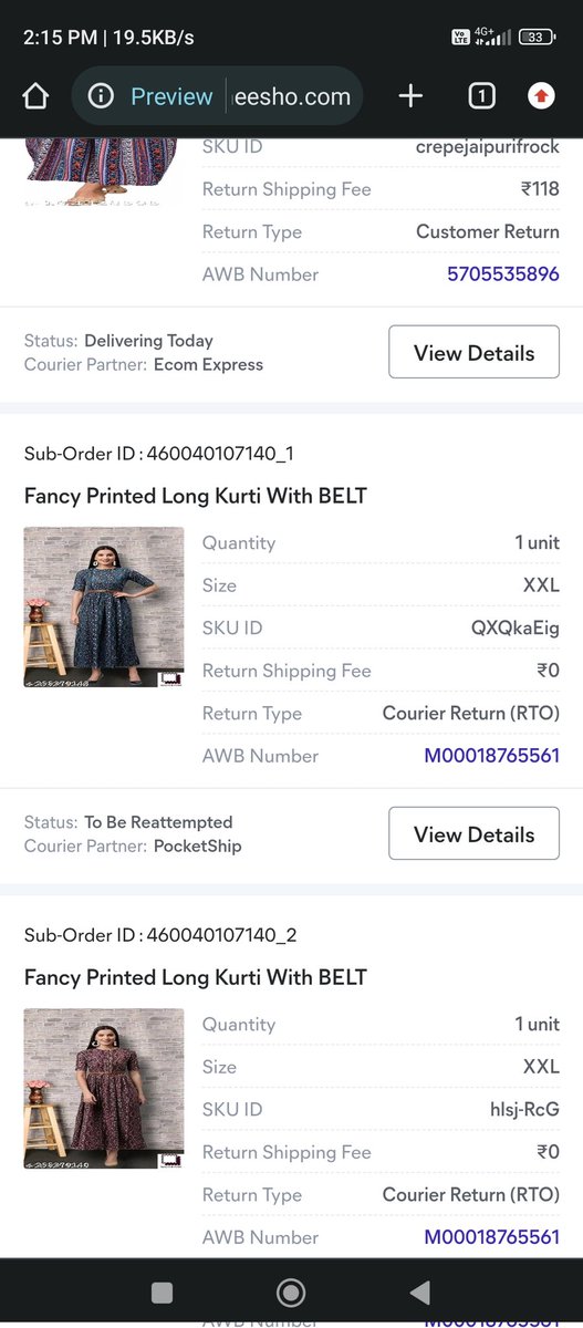 jashsadh94's tweet photo. @Meesho_Official @meesho_support  Pocketship is not sending these returns for the last 10 days. They ONLY shows out for delivery but never delivered them. I raise ticket in meesho but you guys never responded. https://t.co/ZQbsidzyGe
