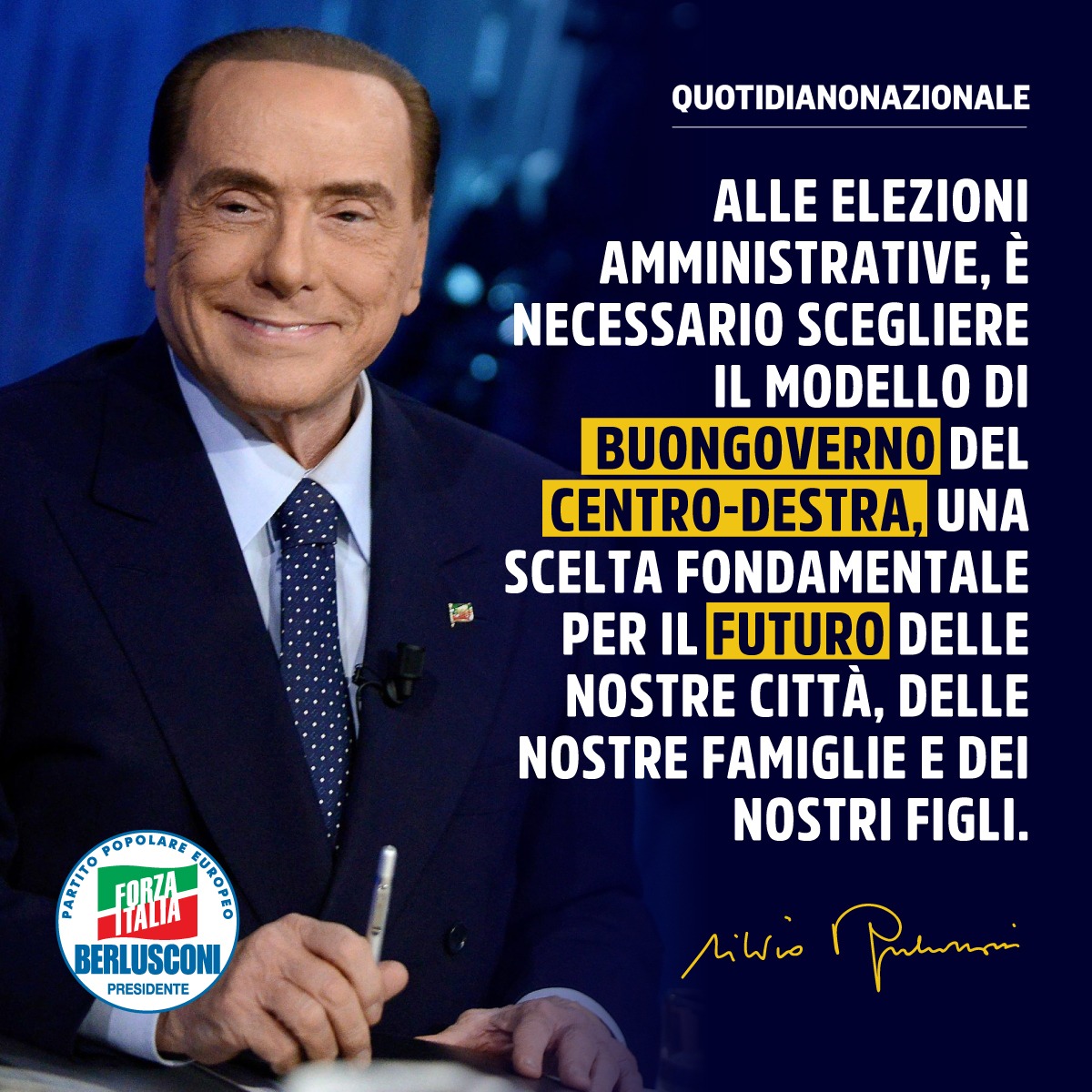 Silvio Berlusconi (@berlusconi) on Twitter photo In una democrazia il voto non è soltanto un diritto, è anche e soprattutto un dovere perché se non si va a votare si mette a rischio la democrazia.
Leggi l'intervista che ho rilasciato a <a href="/qnazionale/">Quotidiano Nazionale</a> 👉🏻rb.gy/1gm4m In una democrazia il voto non è soltanto un diritto, è anche e soprattutto un dovere perché se non si va a votare si mette a rischio la democrazia.
Leggi l'intervista che ho rilasciato a <a href="/qnazionale/">Quotidiano Nazionale</a> 👉🏻rb.gy/1gm4m