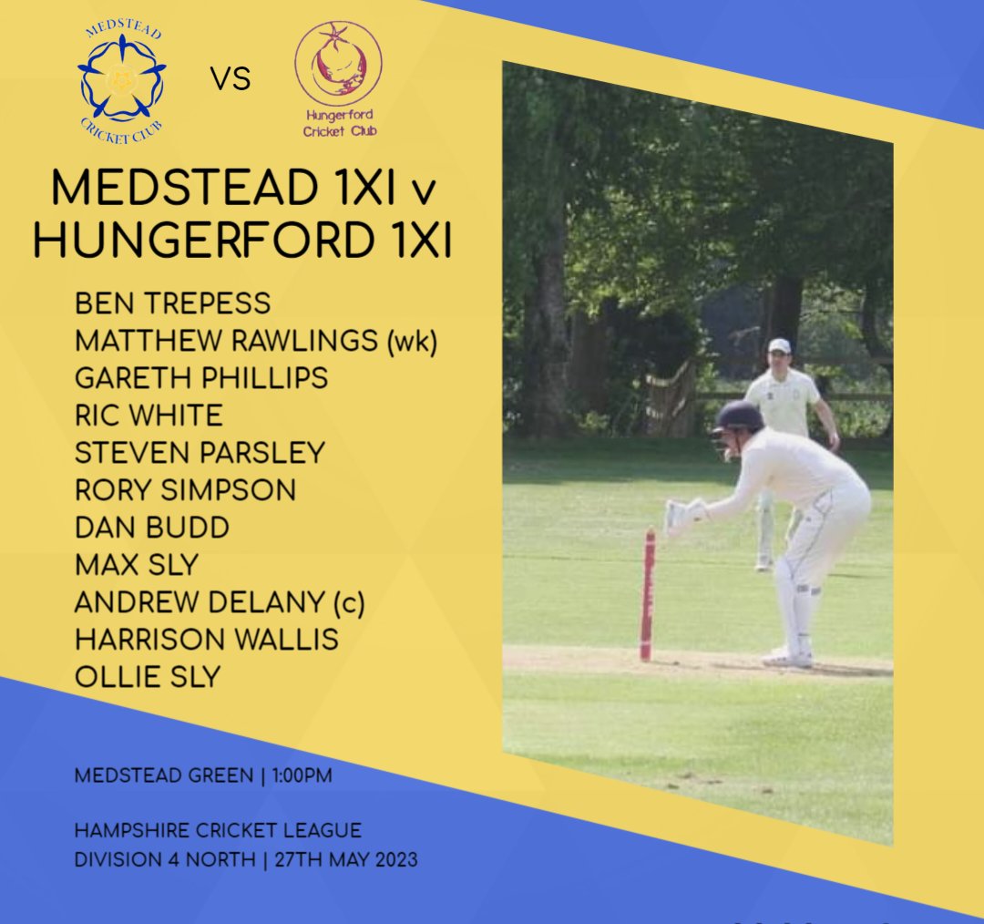 Our Medstead 1XI for Saturday's visit of early league pace setters, <a href="/Hungerford_CC/">Hungerford CC</a> 

After two weeks on the road, we're excited to get our home campaign off and running. It promises to be a good test against a side, no doubt, keen to bounce back to Division 3 at the first attempt