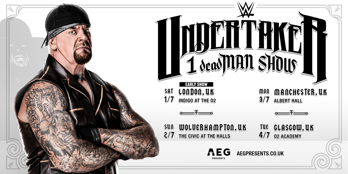 #AXSNEW @undertaker 1 deadMAN SHOW will feature 'The Phenom' in an intimate setting, sharing never-before-heard stories from his Hall of Fame career and taking questions from the #WWE Universe in attendance.

⏰ Tickets are on sale 2nd June, 10am
🎫 w.axs.com/NnQx50Oxoj7