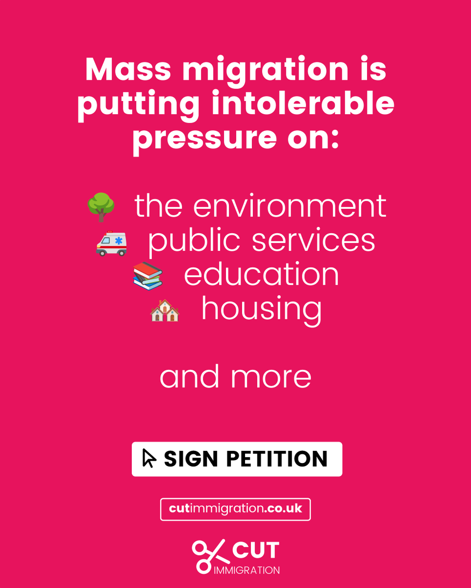 MigrationWatch's tweet image. They&apos;ve calculated the net number of additional people here legally, but who&apos;s keeping tabs on the impact of 606,000 people on our local communities...?

SIGN THE PETITION 👇
cutimmigration.co.uk/petition/