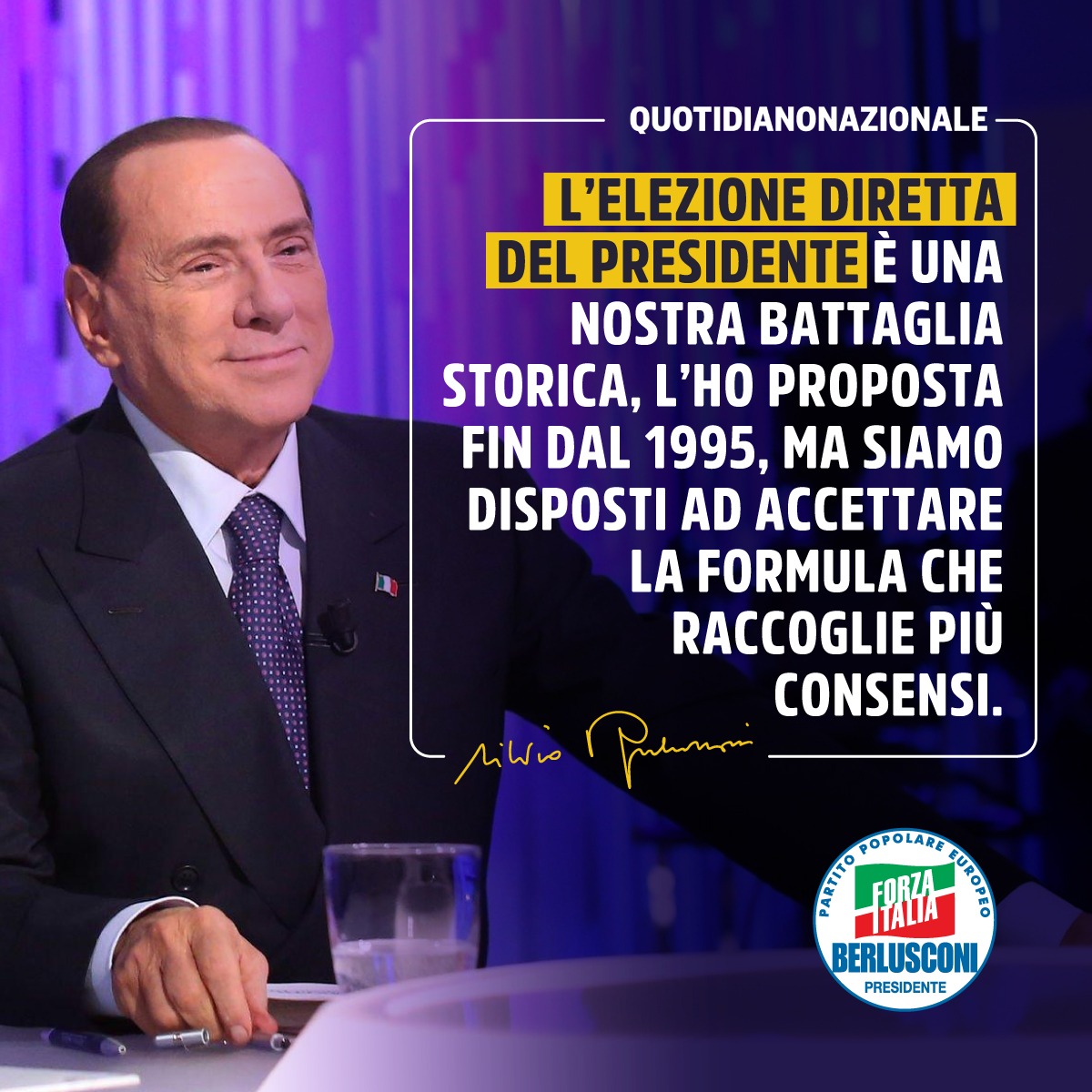 L'elezione diretta del Presidente della Repubblica è una nostra battaglia storica, ma siamo disposti ad accettare la formula che raccoglie più consensi, a patto che sia salvaguardato un principio: quello che siano i cittadini a scegliere chi deve guidare l’esecutivo.