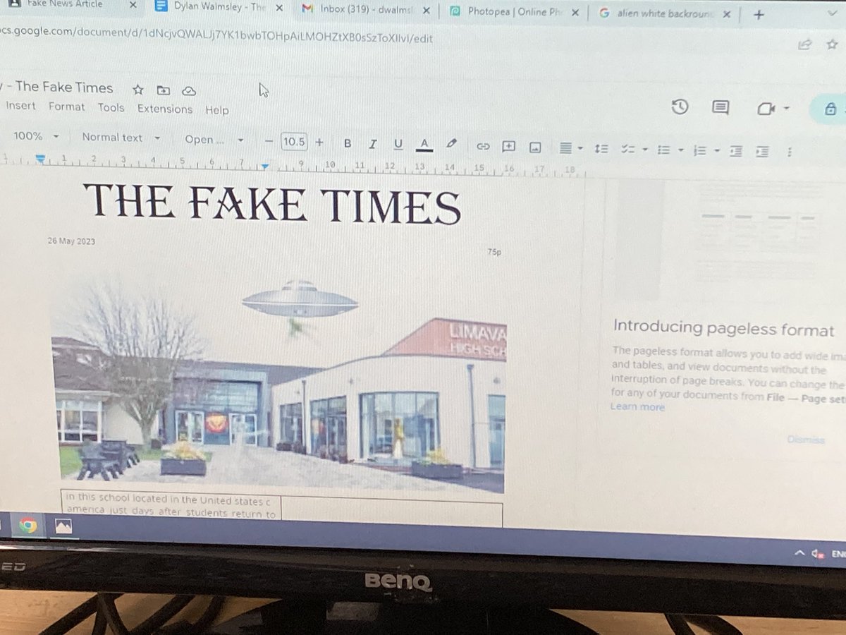 LadybridgeComp1's tweet photo. Mr Robinson’s Year 7 class have been practicing photoshop techniques and writing fake news stories. @LadybridgeHigh #ladybridgelearners https://t.co/OwIOnd43zw