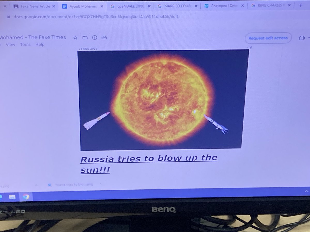 LadybridgeComp1's tweet photo. Mr Robinson’s Year 7 class have been practicing photoshop techniques and writing fake news stories. @LadybridgeHigh #ladybridgelearners https://t.co/OwIOnd43zw